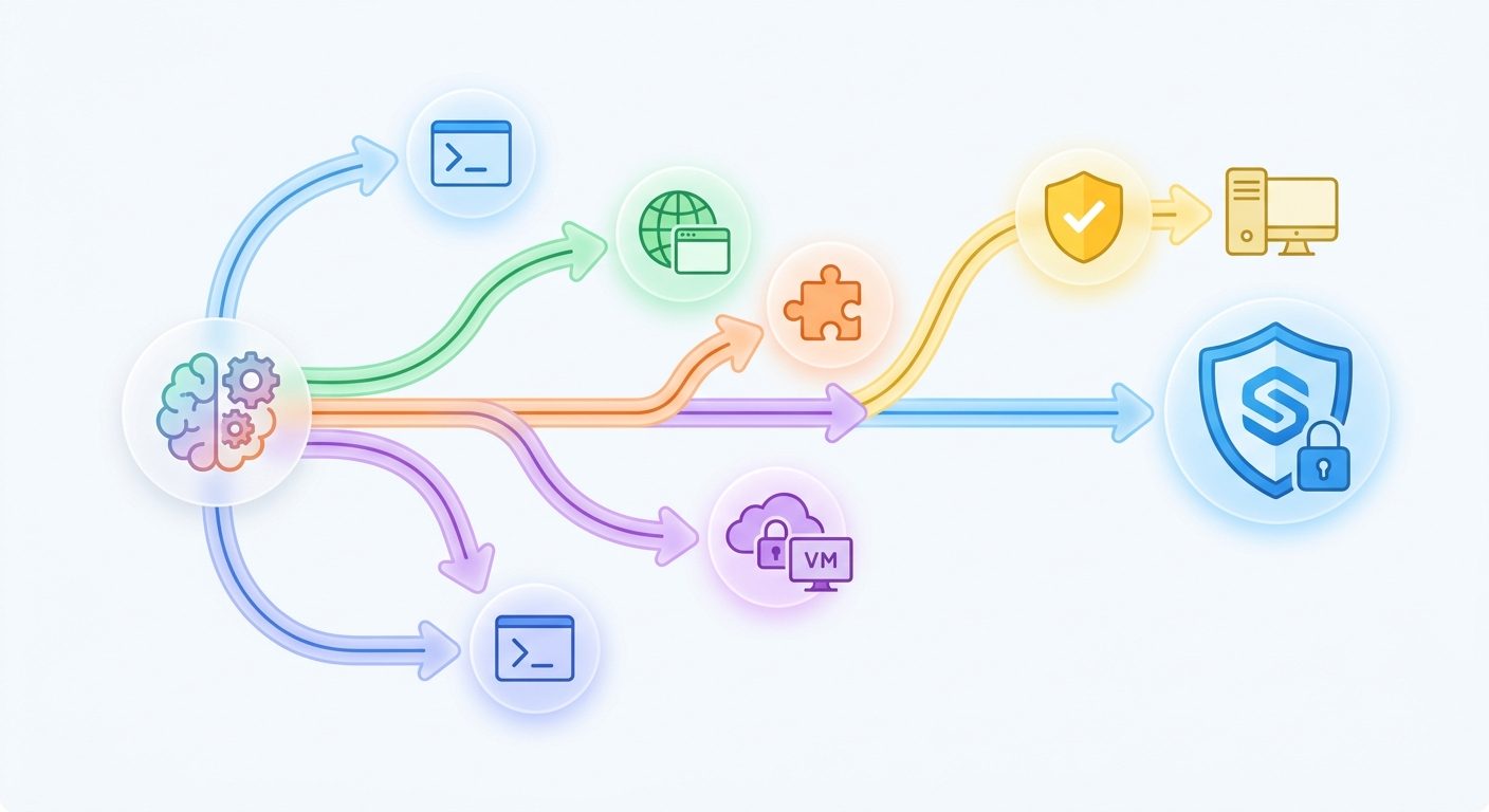 Decision tree comparing Codex remote control, Windows VM, in-app browser, plugins, and command-line workflows