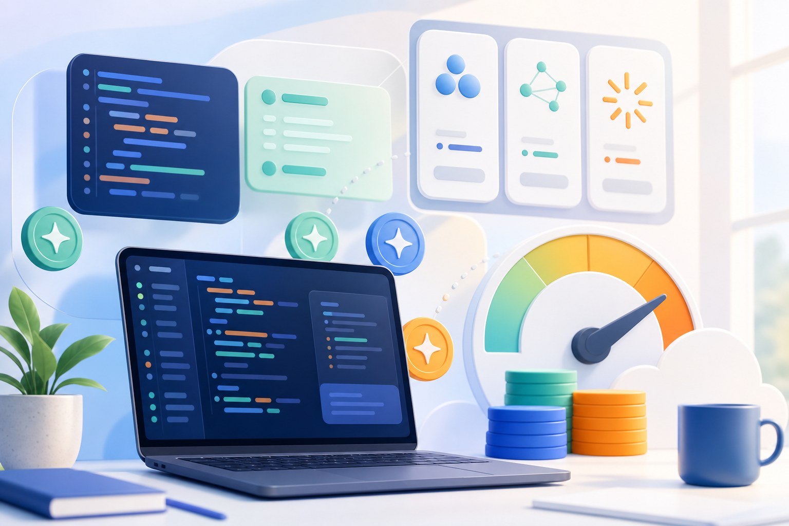 Abstract illustration of GitHub Copilot AI Credits calculator planning for coding assistant costs