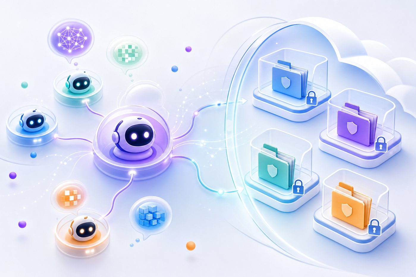 Abstract illustration of Claude Managed Agents connecting secure AI agents to protected enterprise workspaces