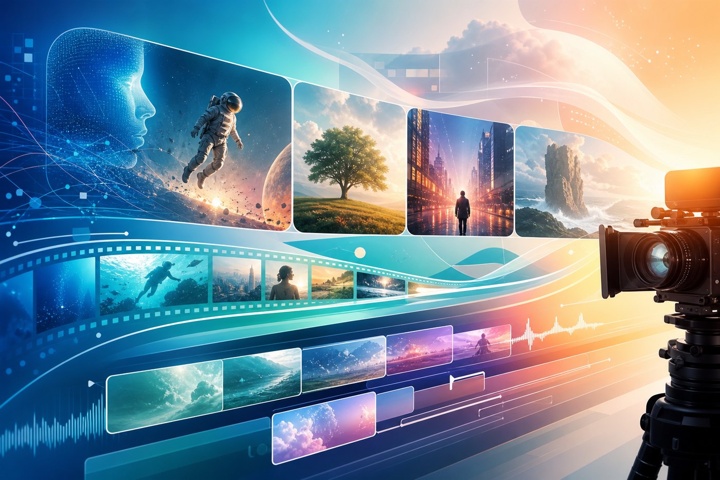 Abstract AI video workflow illustration for Google Flow and Veo 3 credits