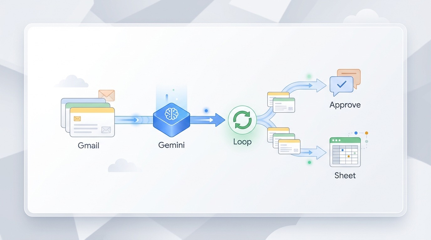 Google Workspace Studio Gmail approval workflow with Gemini list output and repeat for each loop