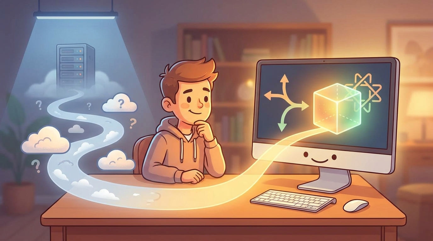 Cartoon Mac user comparing cloud AI with private local Gemma workflows in Google AI Edge Gallery