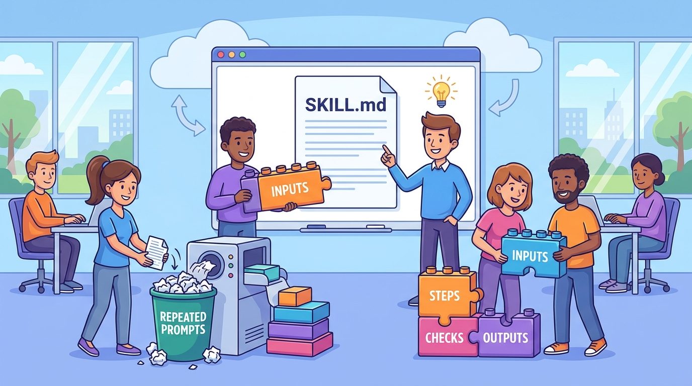 Cartoon developers turning repeated prompts into reusable Codex SKILL.md workflow blocks