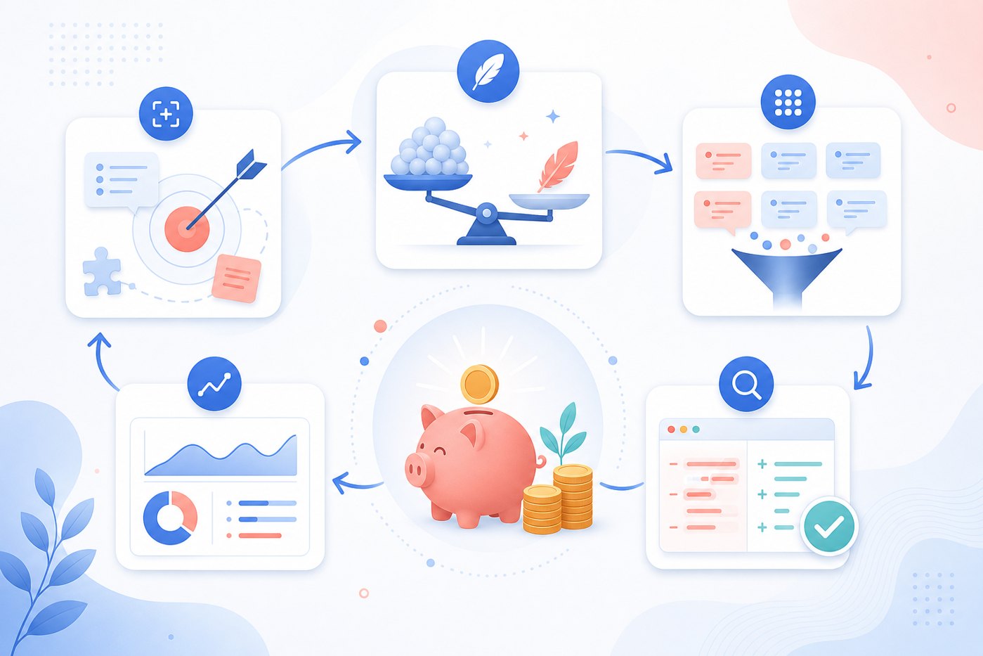 Abstract workflow showing steps to reduce GitHub Copilot AI Credit usage