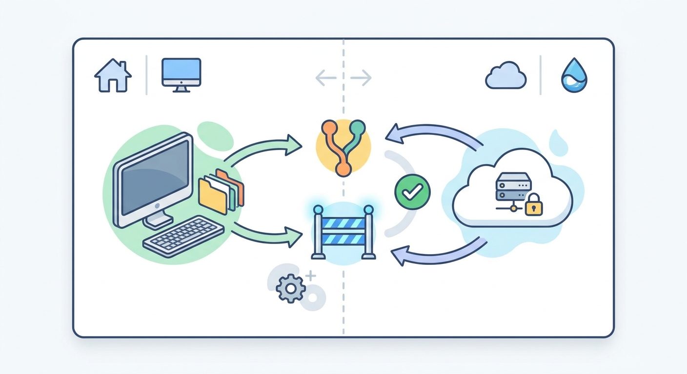 Split-screen decision matrix showing when to use a local Codex Remote host versus a DigitalOcean Droplet workspace