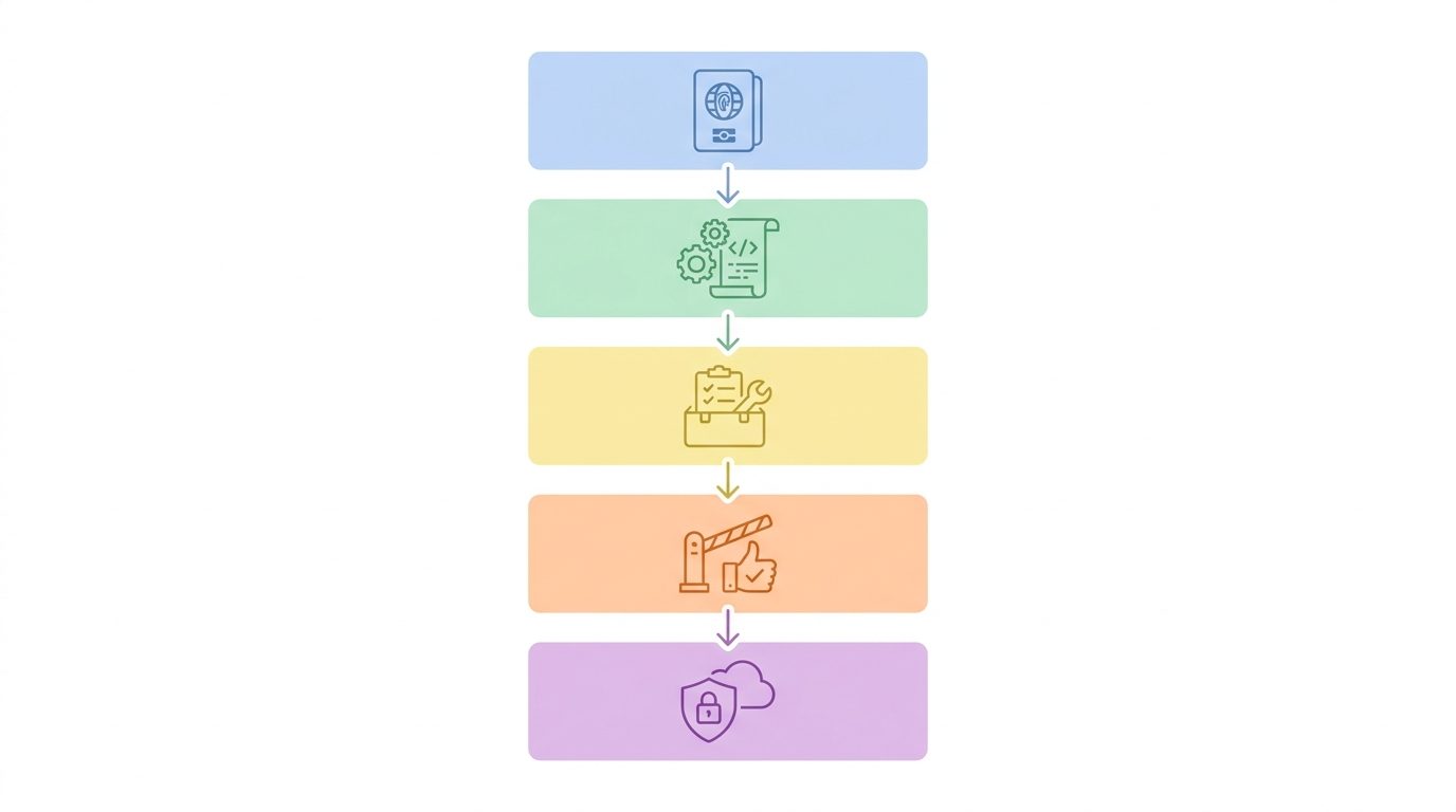Layered diagram showing plugin.json identity, mcp.json tool declarations, host approvals, and server-side authorization