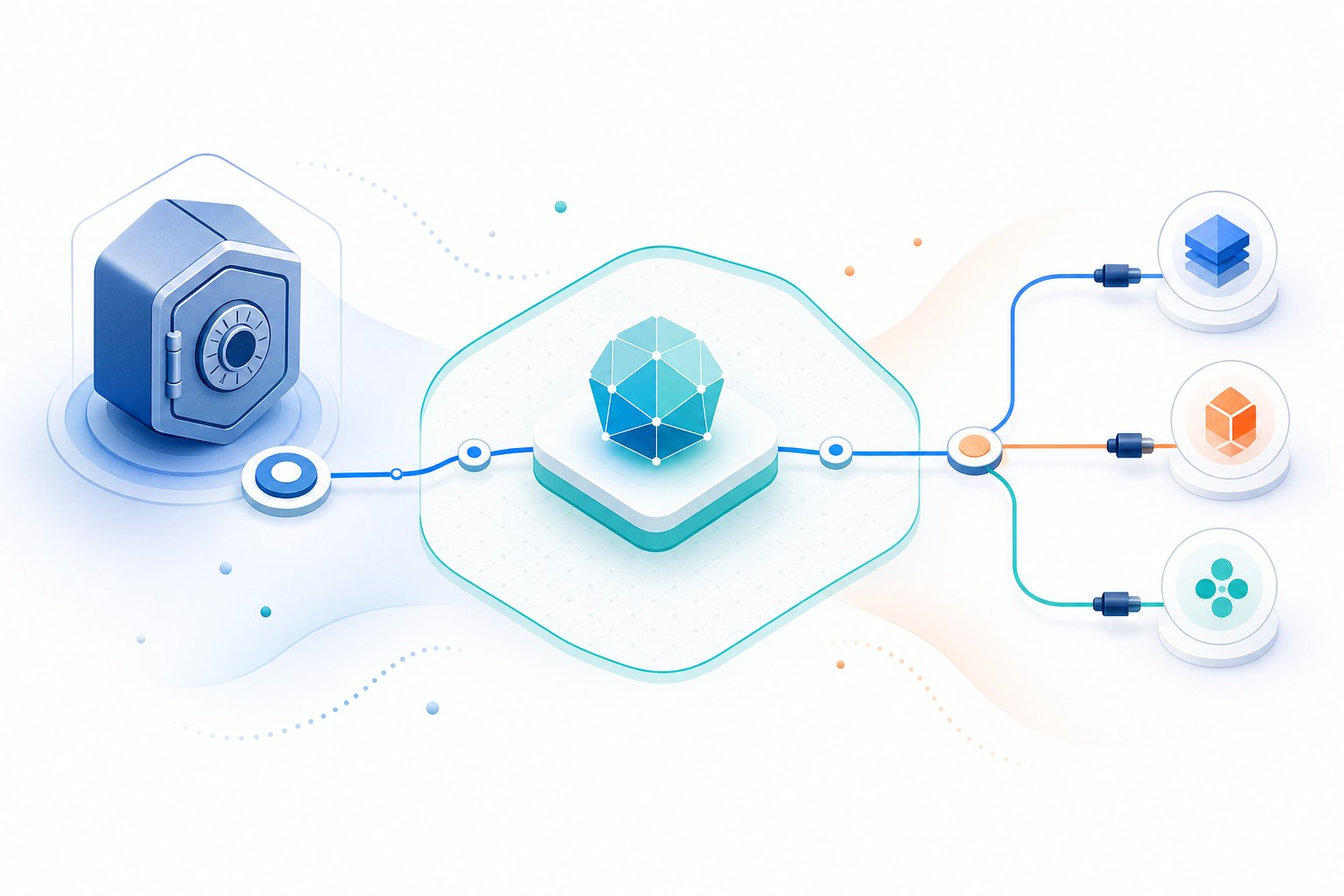 Abstract secure memory vault connected to private AI agent tools and sandbox boundaries