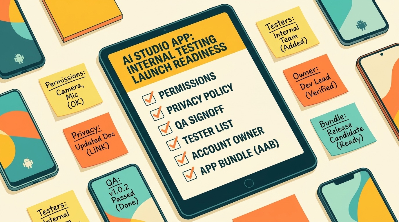SaaS-style checklist for publishing a Google AI Studio Android app to Play Store Internal Test Track safely