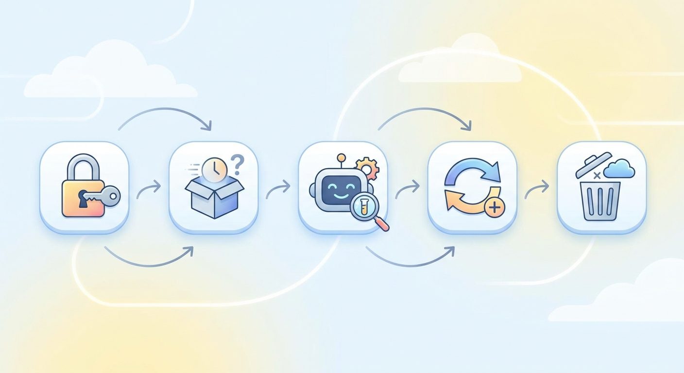 Colorful workflow diagram for Codex Remote DigitalOcean workspace setup including SSH keys, temporary secrets, tests, pull request, and droplet cleanup