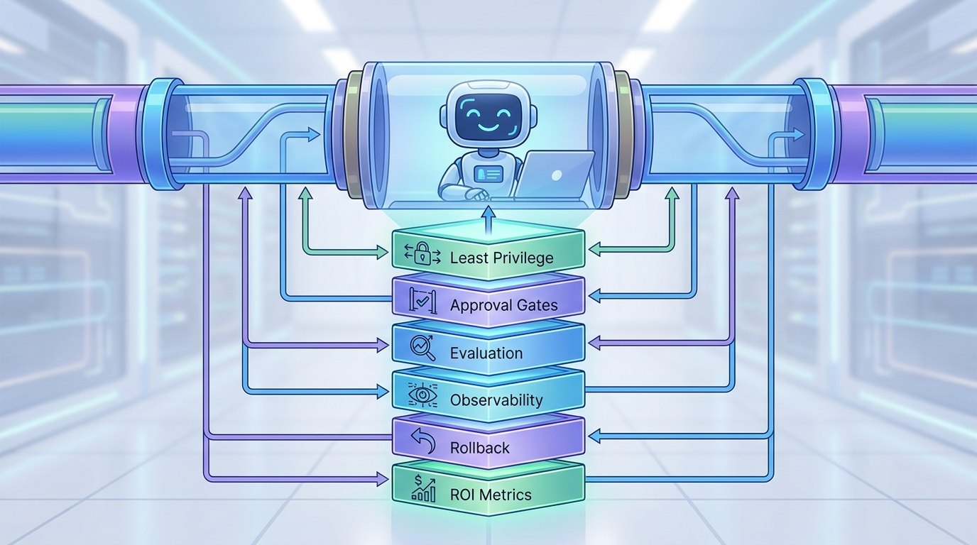 Enterprise AI agent control stack with least privilege, approval gates, evaluation, observability, rollback, and ROI metrics