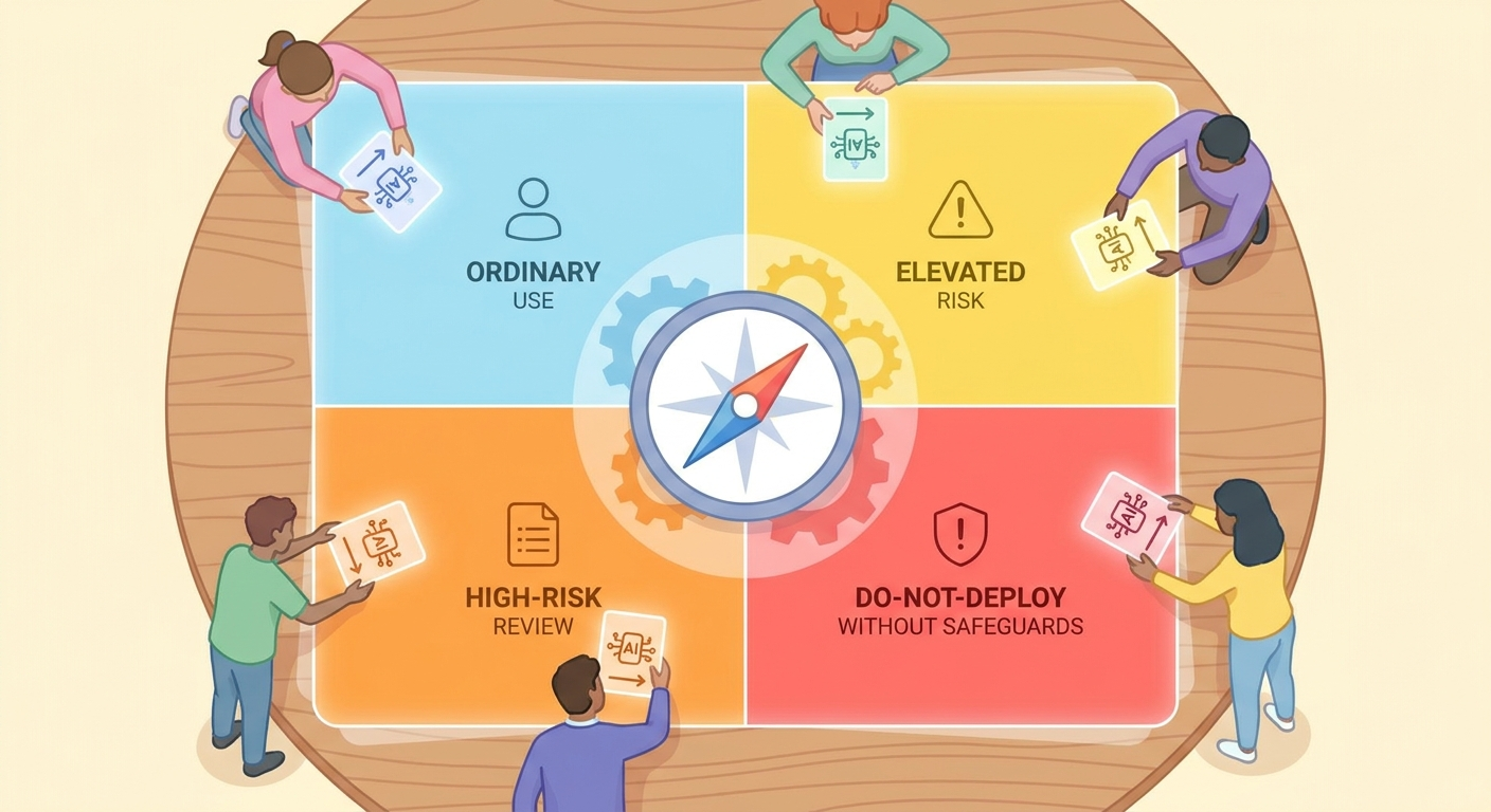 Risk matrix illustration showing ordinary, elevated, high-review, and do-not-deploy zones for frontier AI capability evaluations