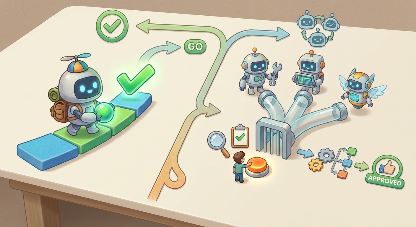 Support-triage flow showing one primary AI agent, gated tools, and targeted specialist escalation