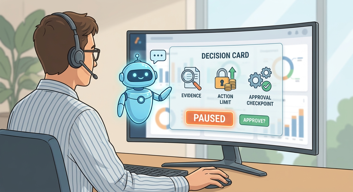 Customer refund workflow diagram with evidence checks, approval gate, idempotency check, and human escalation path